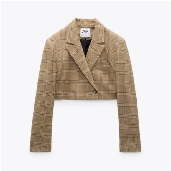 Zara Check Brown Cropped Blazer - Picture 2 of 6